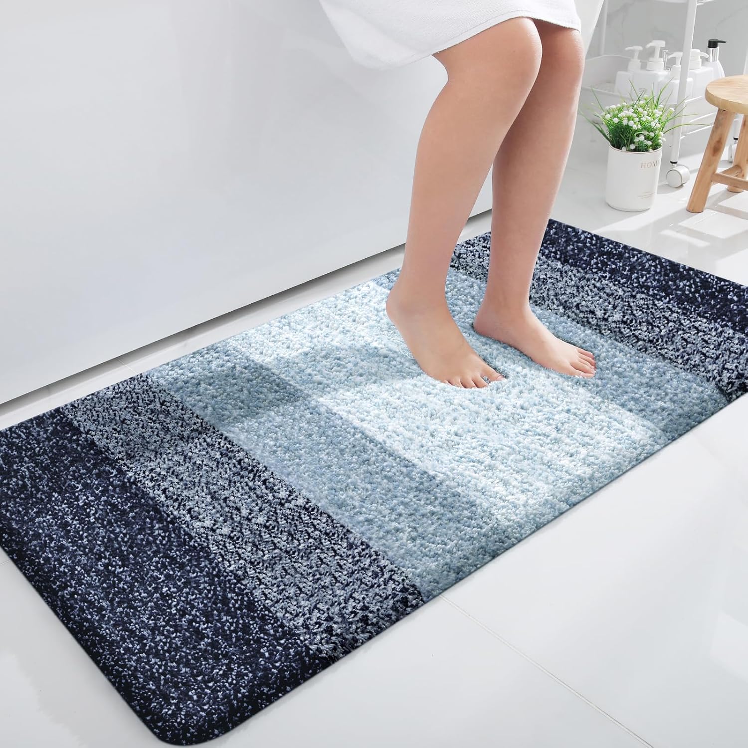 OLANLY Large Bathroom Rugs - Extra Soft Microfiber Mat | Quick Dry, Washable, Rubber Backing - Airy Blue 50x30