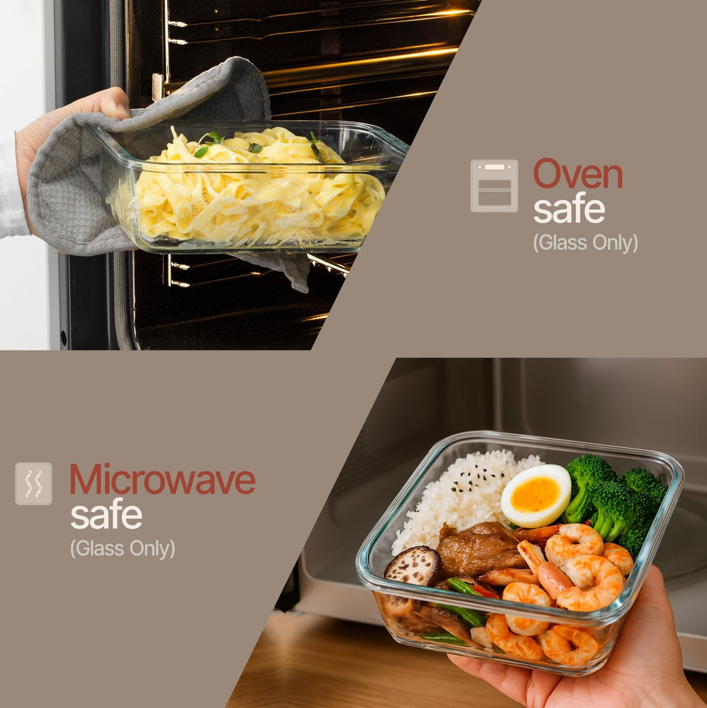 Bakken Borosilicate Glass Food Storage Containers with Lids 24 Pieces, BPA-Free Stackable Lunch & Leftover Containers, Microwave, Freezer & Dishwasher Safe, 100% Airtight Leak-Proof, Gray