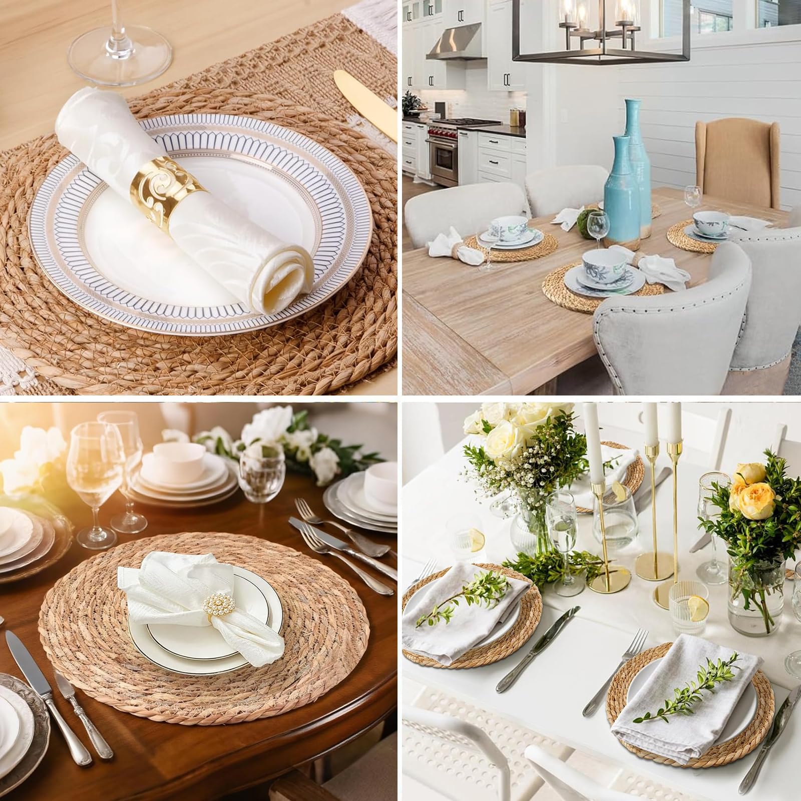 10 Pack 13 in Round Woven Placemats Plate Chargers,Rattan Wicker Table Mats Jute Braided Chargers for Dinner Plates，Boho Farmhouse Rustic Woven Place Mats for Dining Table Decor