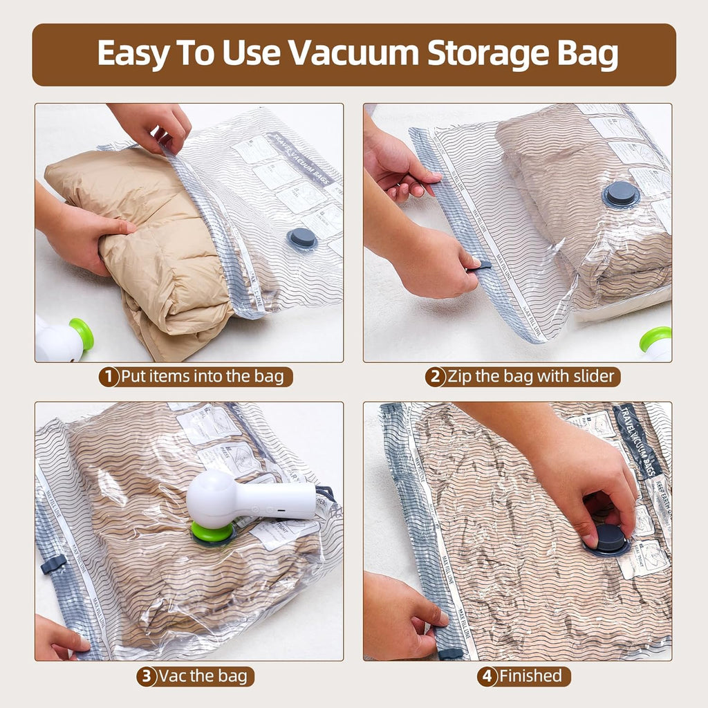 Skiennix Travel Vacuum Storage Bags - 6 Pack Carry-On Size for Luggage | 80% Space Saver for Clothes