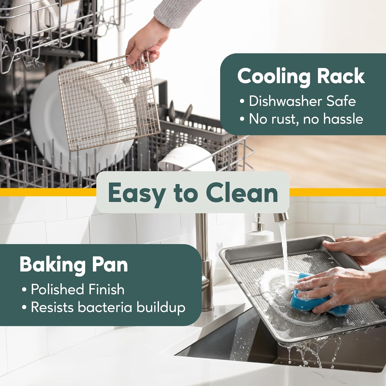 Ultra Cuisine Quarter Sheet Pan Set - Premium Aluminum Baking Sheet & Stainless Steel Rack | Commercial Quality (Pack of 2)