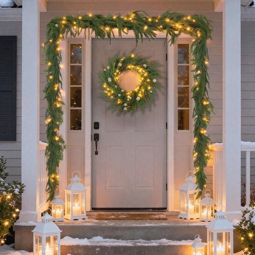 9ft Artificial Norfolk Pine Garlands, Real Touch Winter Pine Garland, Green Artificial Greenery Garland, Winter Decorations for Home for Table, Mantle, Wall
