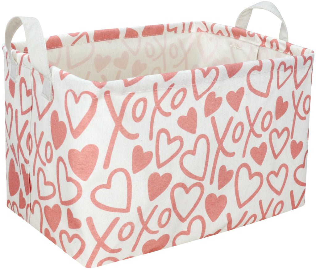 Sanjiaofen Rectangular Kids Storage Basket With Handles - Heart Organizer, Cute Bin for Girls Room Decor, Toys, Books, Gifts (XOXO Heart)