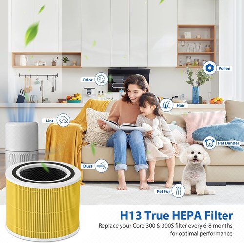 LEVOIT Core 300-P Air Purifier Replacement Filter - 3-in-1 H13 True HEPA for Pet Allergies