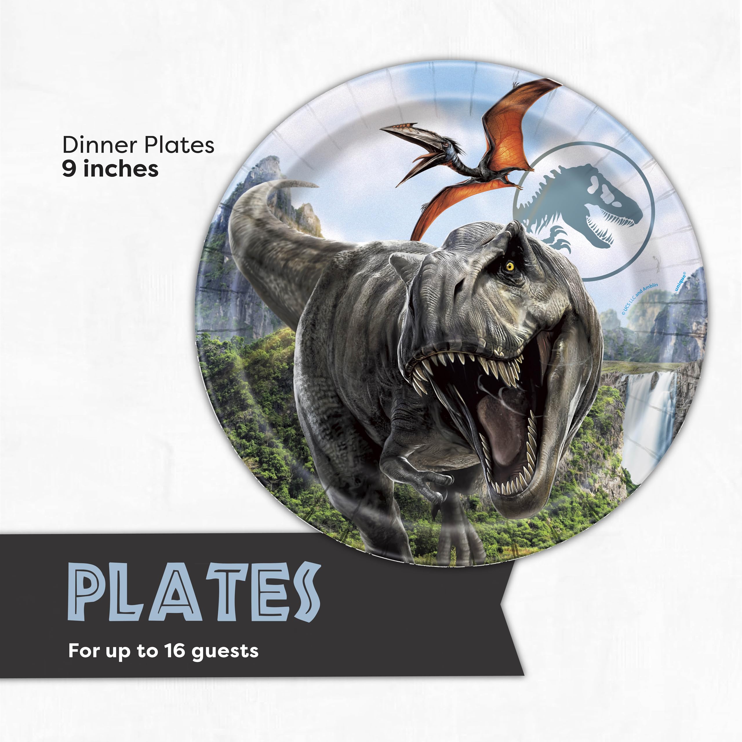 Jurassic World Plates and Napkins for 16 | Jurassic Park Birthday Decorations | Officially Licensed