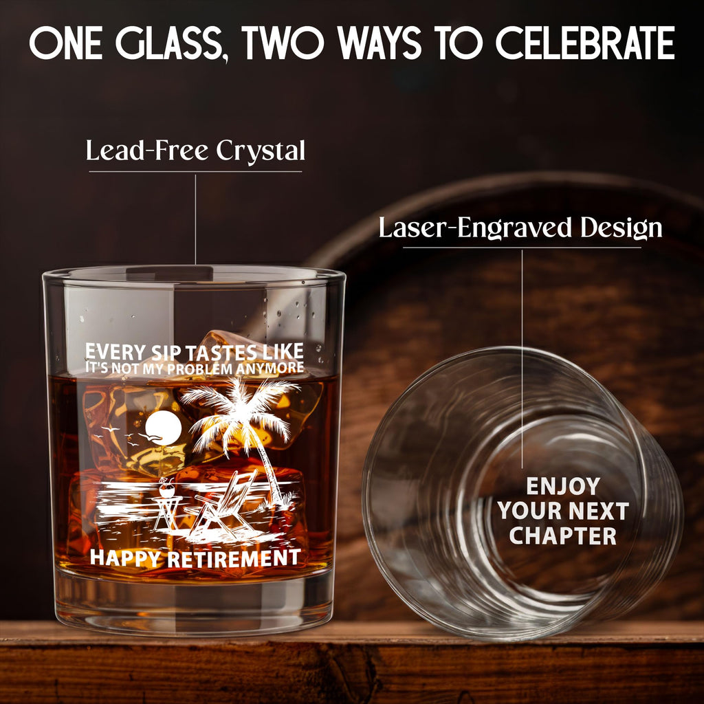 AXIARA Funny Retirement Gifts for Men Women - 11 oz Engraved Crystal Whiskey Glass - Going Away Goodbye Farewell Gifts for Coworkers Boss, Retirement Gift for Friends Dad Grandpa Woman