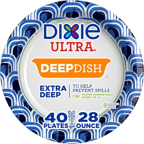 Dixie Ultra Deep Dish Paper Plates - Heavy Duty, Soak-Proof & Microwave-Safe | 28 Oz, 40 Count