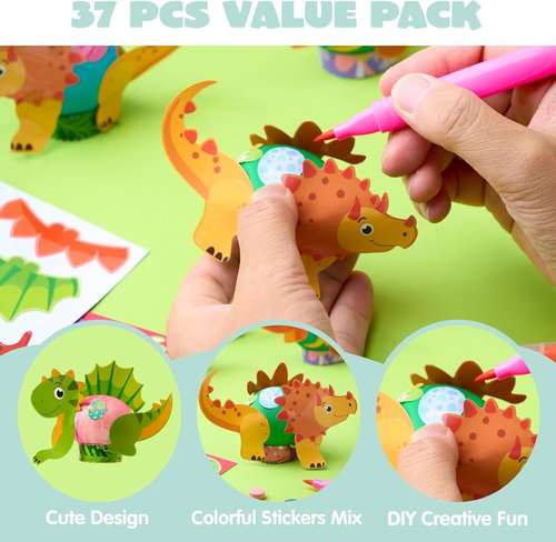 JOYIN 37 PCS Dinosaur Easter Egg Dye Kit - Fun Coloring Set with Dye Tablets & Stickers for Creative Egg Hunts