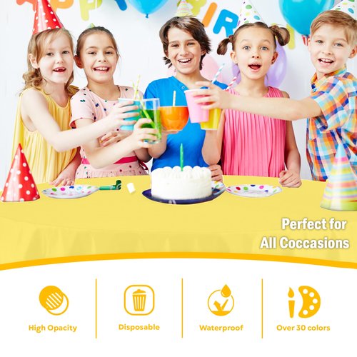 Exquisite Light Yellow Round Tablecloths Plastic Table Cloth Disposable 48 Pack 84" Inch Round Table Cloth Disposable Yellow Tablecloths Plastic Tablecloth Indoor/Outdoor Tablecloth Party Supplies