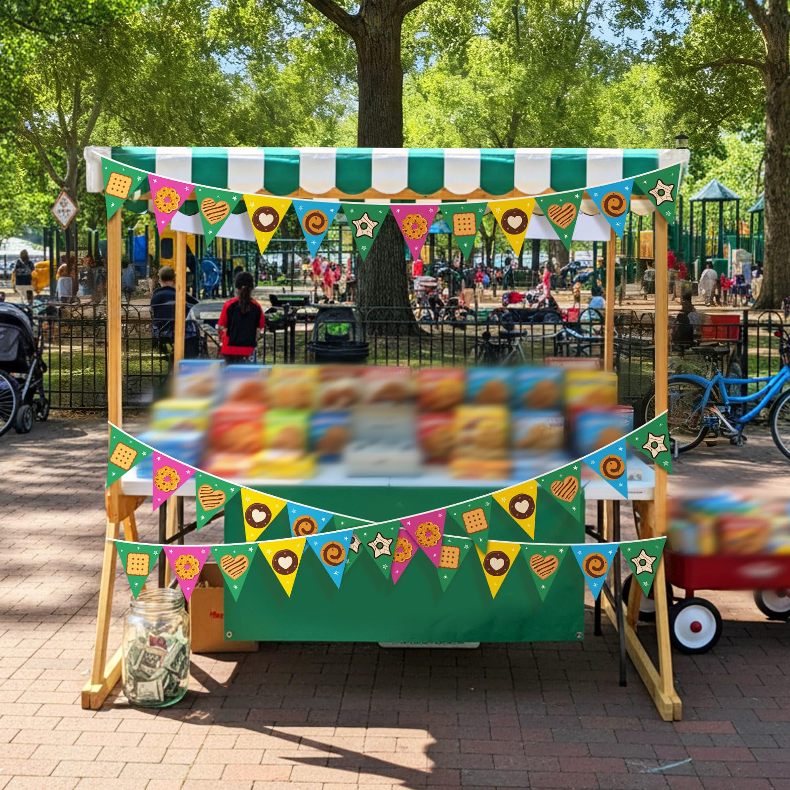 Gilprop 5 Pcs Cookie Triangular Flags Banner 9.84 ft Cookie Booth Banner for Street Theme Birthday Baby Shower