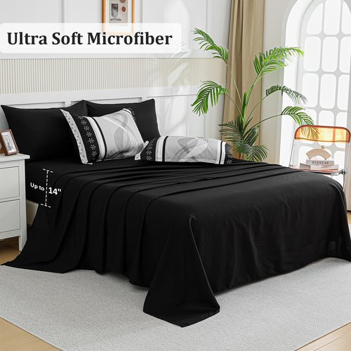 Anibedding Black Comforter Set California King Size,8 Pieces Boho Bed in a Bag Patchwork Striped Comforter Set, Soft Microfiber Bedding Set for All Season(104"x96")