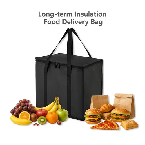 Reusable 6 Cup Drink Carrier with Handle and Insulated Food Delivery Bag, Portable Plastic Cup Caddy, 26L Grocery Cooler Box for Car Delivery, Travel, Picnic(Black)
