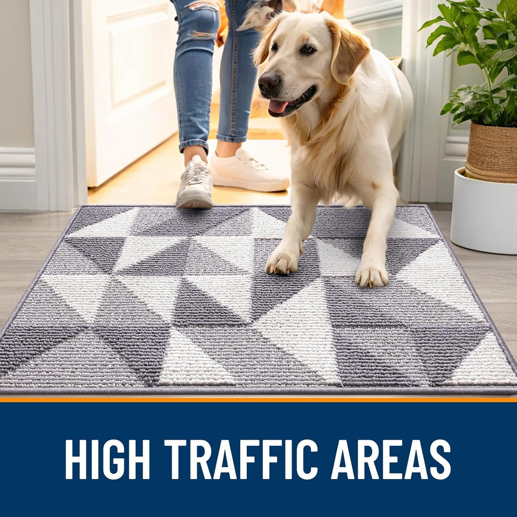 OLANLY Indoor Door Mat - Washable, Odor-Free, Low-Profile Geometric Design | 32x20 Grey Entryway Carpet