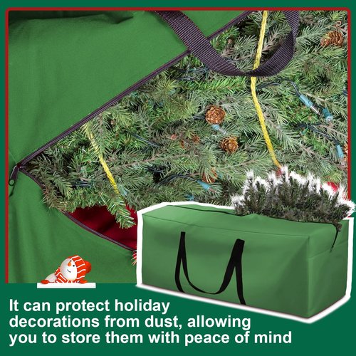 12ft Christmas Tree Storage Bag Extra Large 420D Tree Storage Bag for Disassembled Artificial Trees (Fits 7ft-12ft), Waterproof Double Zippers and Durable Handle, 68"L x 30"W x 20"H, Green,1 Pack