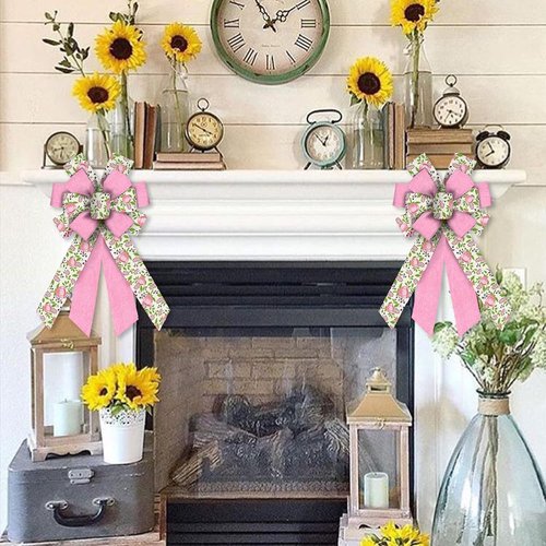 Estivaux Large Fall Flower Wreath Bow - Burlap Wedding Decor for Front Door | Thanksgiving Party Decoration
