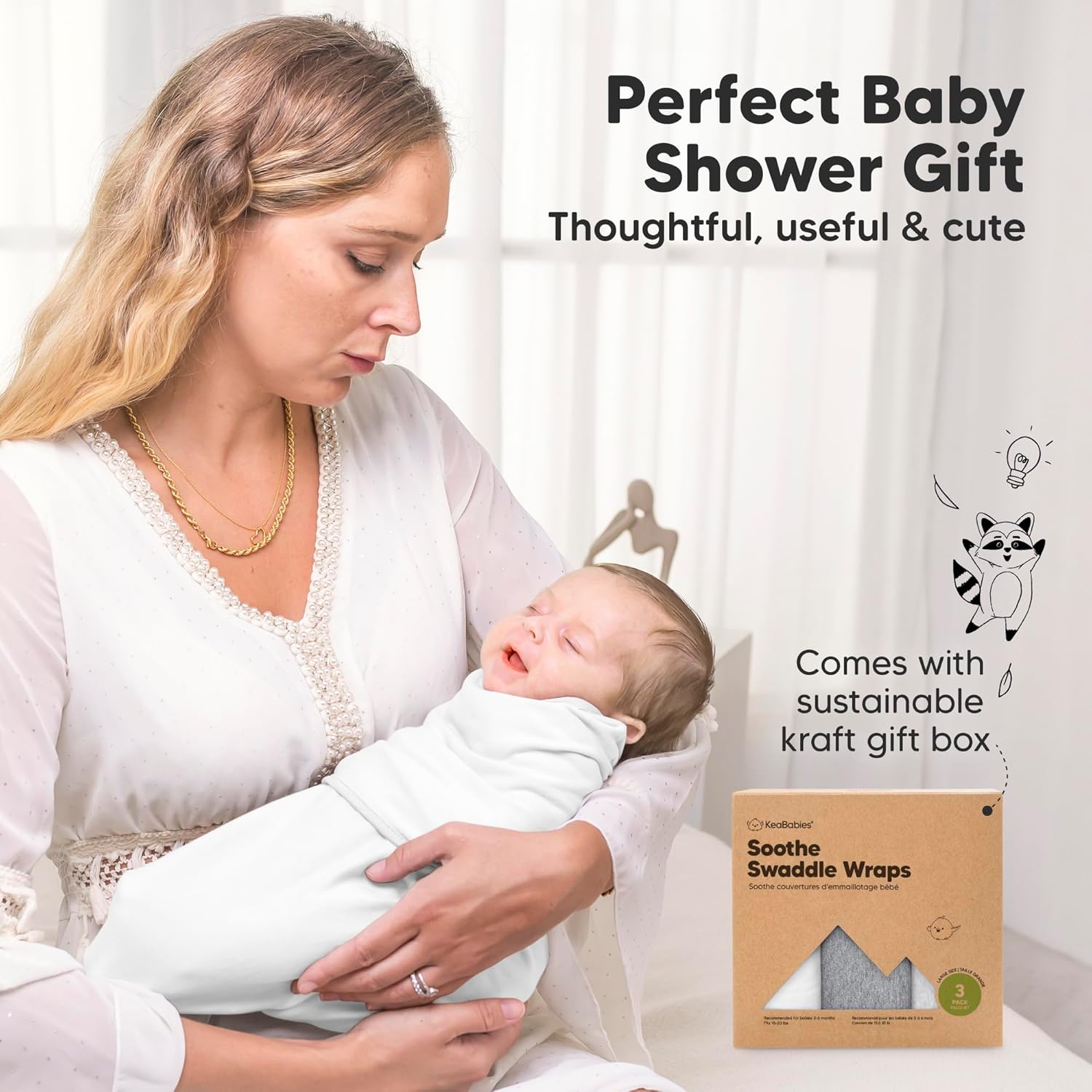 Skiennix Organic Baby Swaddle Sleep Sacks - Soft & Snug for Newborns 3-6 Months | 3-Pack (Cloud, L)