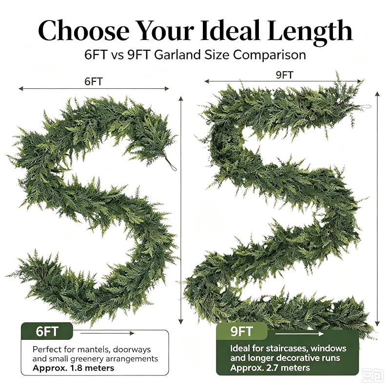 Artificial Cedar Christmas Garland Décor Gradient 9FT (1PC) - Quozzyllix