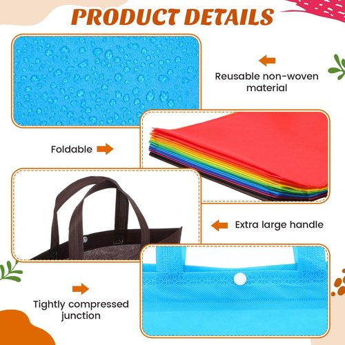 Paterr 100 Pcs Reusable Grocery Bags Bulk Shopping Tote with Handle Non Woven Portable Foldable Tote Bag Gift with Button(Medium,Plain,Multicolor)
