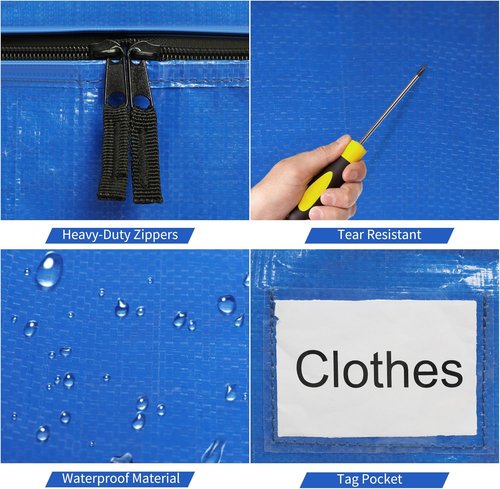 BAGAIL Heavy Duty Moving Bags - Extra Large Storage Totes with Strong Handles | 4 Pack in Blue