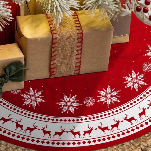 Christmas Tree Skirt 48 inch Large Tree Skirt Snowflake Reindeer Red Xmas Tree Skirt Rustic Christmas Tree Mat Decorations for Winter New Year Holiday Party Decor Indoor Outdoor (Santa, 48inch)