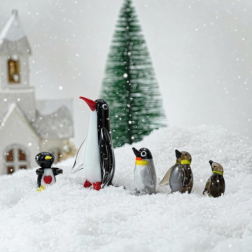 HDCRYSTALGIFTS Blown Glass Penguin Figurines Set - Handmade Miniature Family Sculpture | Perfect Gift for Mom