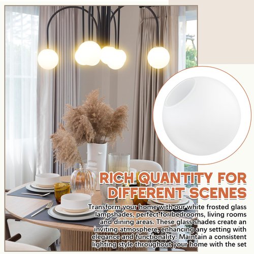 Retisee 2 Pcs 6 Inch Glass Lamp Shade Replacement Milky White Glass Globes Shade Frosted 2.67 Inches Fitter Opening Lighting Fixture Replacement Light Bulb Cover