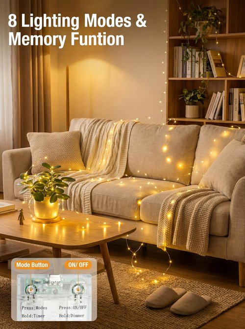 btfarm 3 Pack Fairy Lights Battery Operated with Timer, 16.4 FT 50 LED Silver Wire Twinkle String Lights 8 Modes Dimmable Waterproof for Indoor Christmas Bedroom Wedding Decorations, Warm White