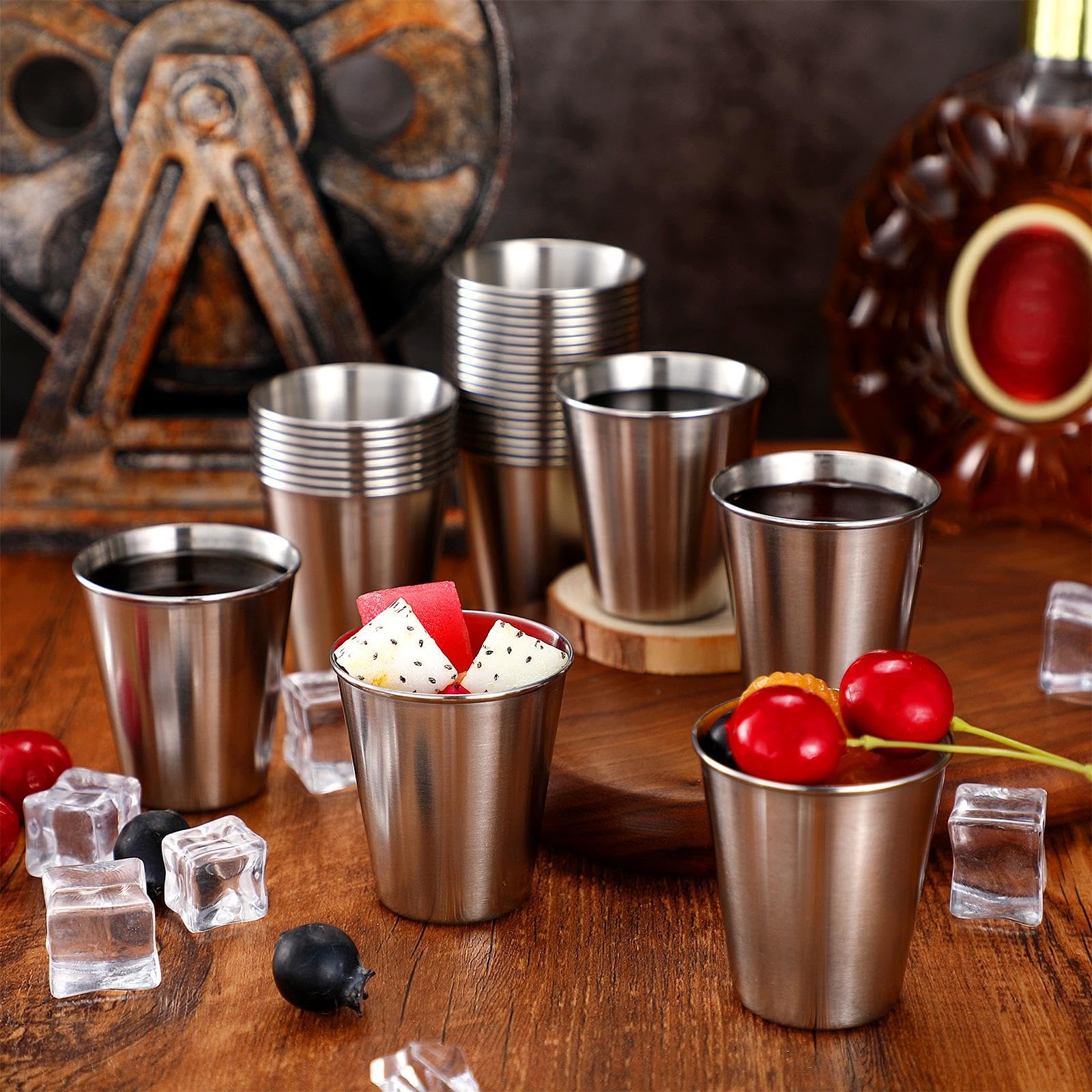 Lallisa 2 oz Stainless Steel Shot Glasses Metal Cups Small Unbreakable Shot Glass for Espresso Whiskey Bar Home Restaurant Camping Barware Gift (Silver,100 Pcs)