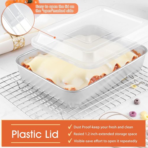 Herogo Baking Pan Set - 7 x 9 Inch Stainless Steel Nonstick Bakeware with Lids | Perfect for Brownies & Casseroles