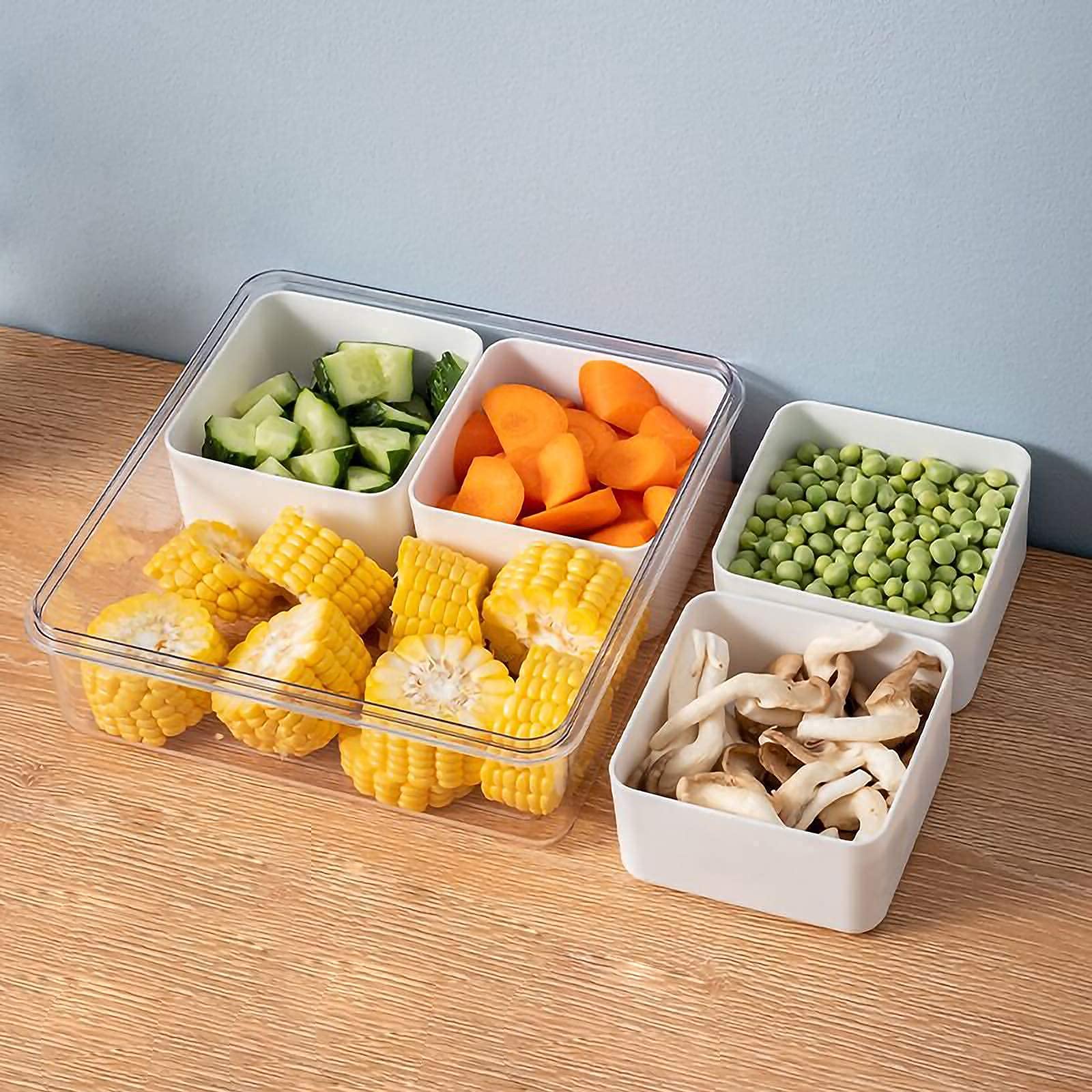 MineSign 3Pack Snackle Box Divided Veggie Serving Tray with Lid Salad Keeper with 4 Removable Boxes Stackable Refrigerator Organizer Bins Produce Saver for Meal Prep Fruit Vegetable Lunch Meat