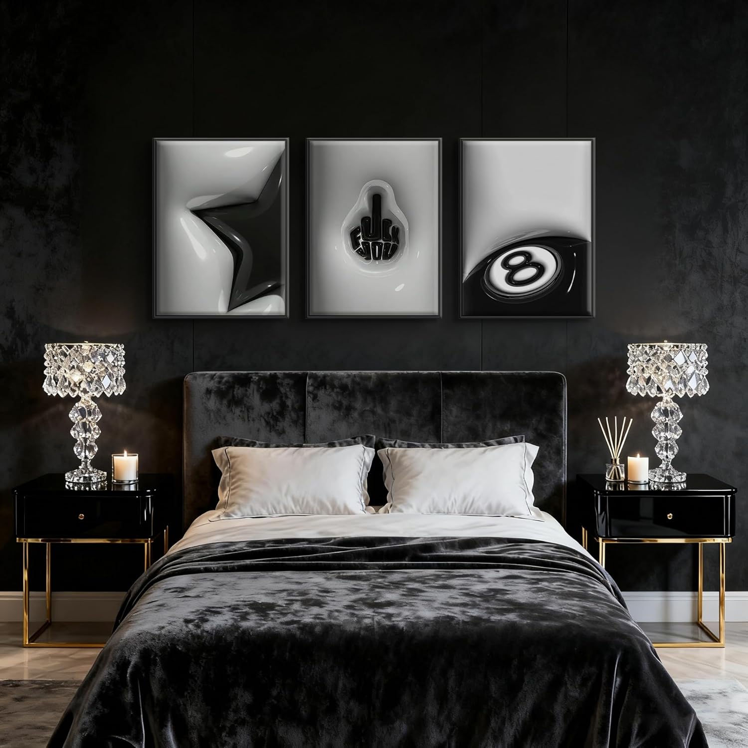 WNRTEKNK Lucky 8 Ball Wall Art - Trendy Black & White Y2K Canvas Print | 12x16 Unframed Decor for Teens