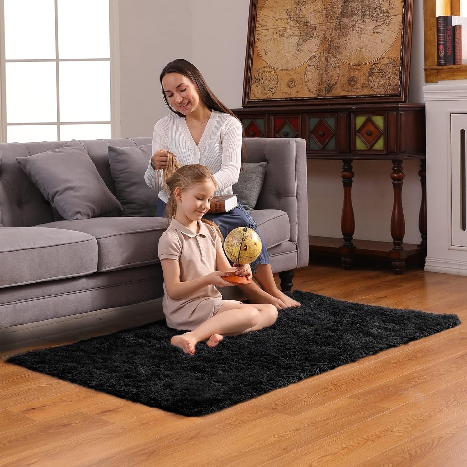Ophanie 3x5 Black Area Rug - Soft Non-Slip Shaggy Carpet for Dorm & Bedroom Decor