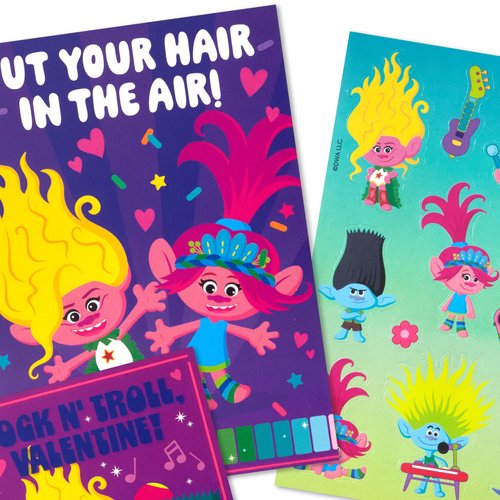Hallmark Trolls Valentines Day Cards Assortment for Kids (24 Valentine Cards, 24 Sticker Sheets and Envelopes)