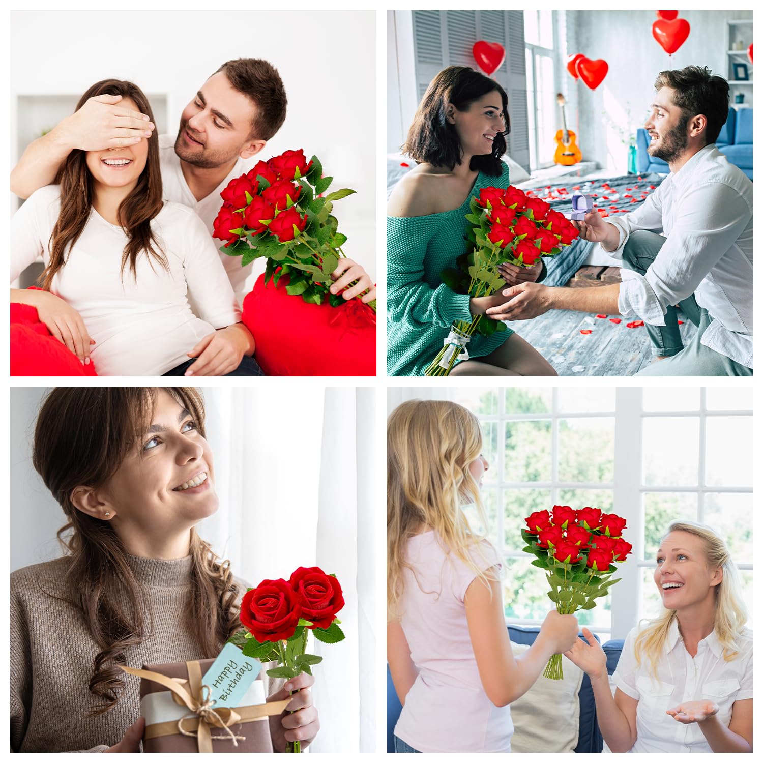 Wondrus Bulk Artificial Flowers 50 PCS, Fake Velvet Silk Red Roses with Long Stems Realistic Bouquet for Wedding Centerpieces, Faux Arrangement for Home Table Decor
