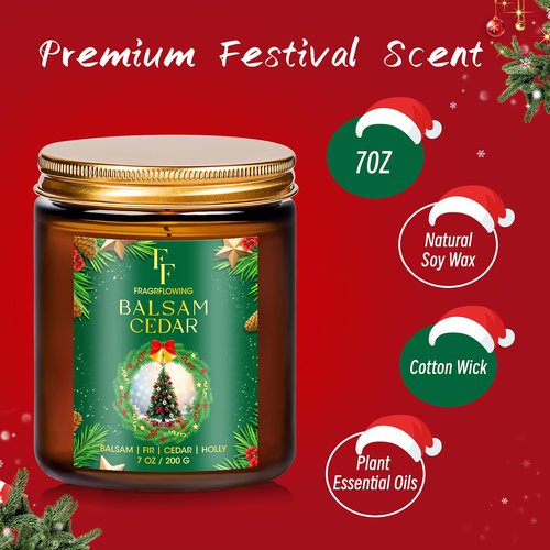 Christmas Candles Set, Scented Candles for Home, 4 Pack Holiday Natural Soy Candles, Christmas Gifts for Women Men, Festival Fragrance of Balsam Cedar/Cookies/Mulled Cider/Cinnamon