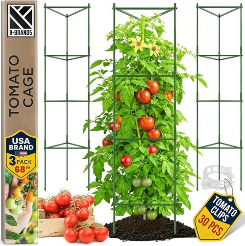 K-Brands Tomato Cage - Extra Tall Plant Support Trellis for Garden & Pots | 3 Pack (Up to 68 Inches)