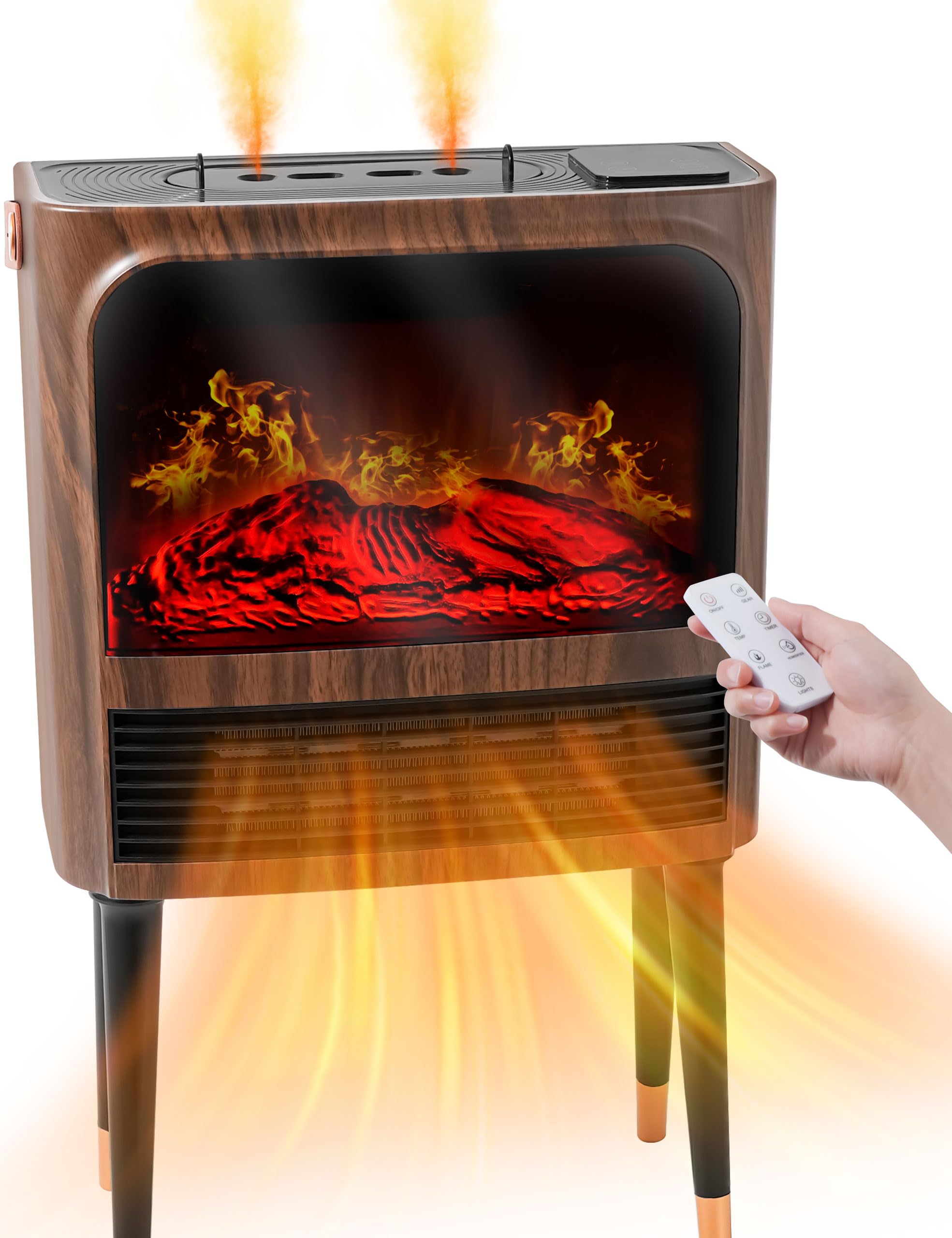 Electric Fireplace Heater with 3D Realistic Flame, Humidifier, Thermostat, Safety Protection, Remote Control, Timer, Electric Space Heater, 1500W/750W Portable Fireplace Heater for Indoor Use