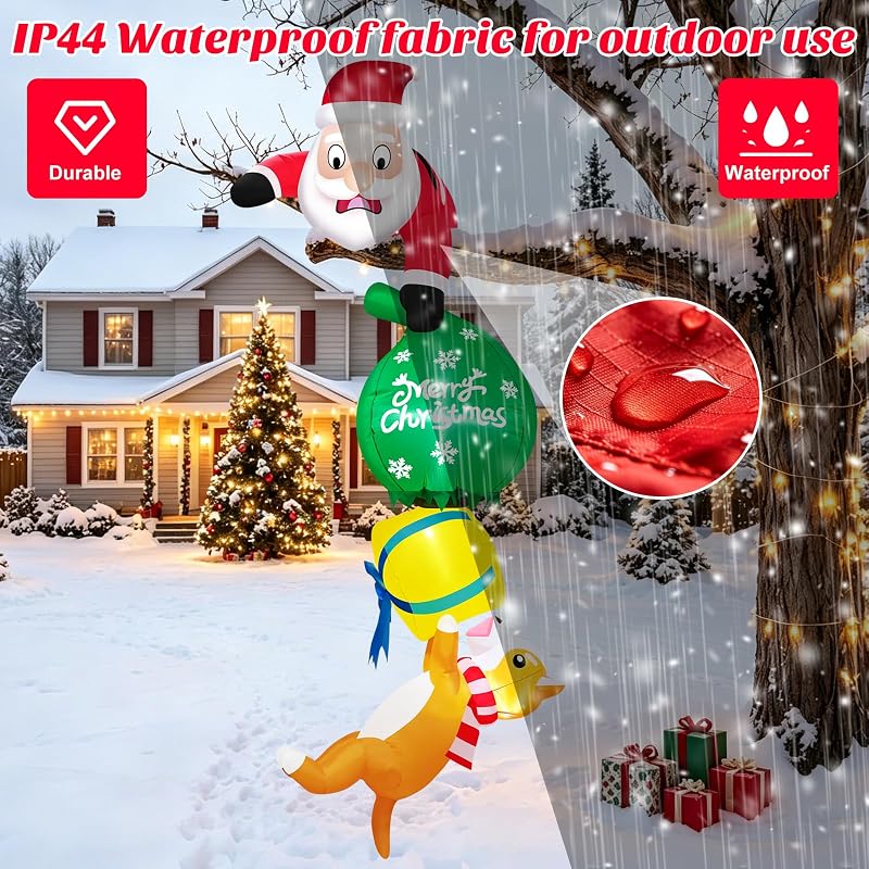 8 ft Hanging Santa Inflatable with Gift & Dog - Built-in LEDs, Outdoor Xmas Decor (Variation: 8ft-hanging Santa)
