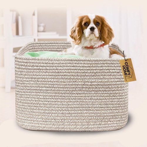 Comfy-Homi Square Woven Cotton Rope Basket - Stylish Organizing Solution | 13.5" x 11" x 9.5" for Home Decor