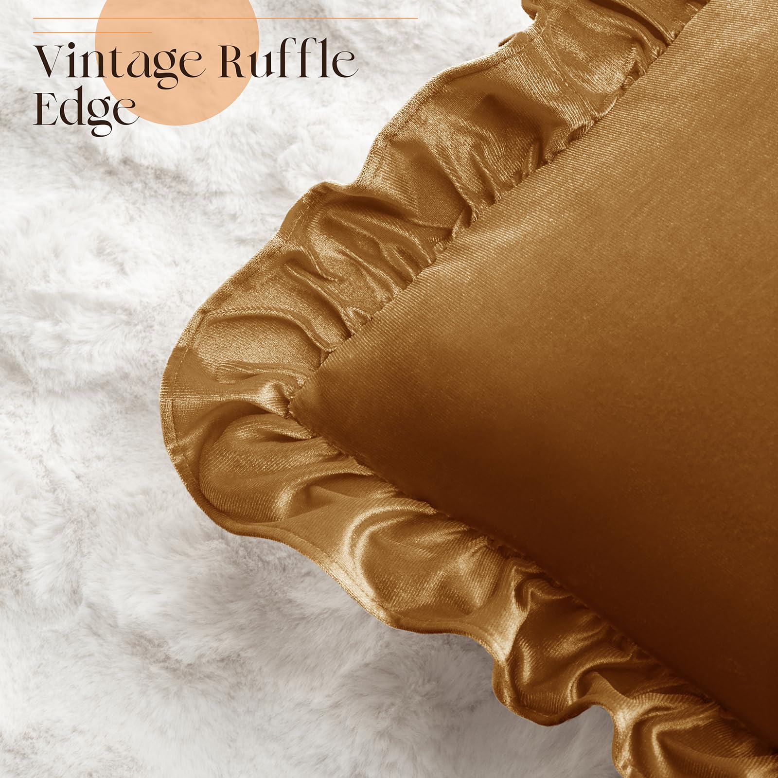 KKJIAF Gold Velvet Throw Pillow Covers 18 x 18 Inch Set of 2, Ruffle Euro Pillow Shams Velvet Square Pillow Case for Sofa Bedroom Couch Decorative