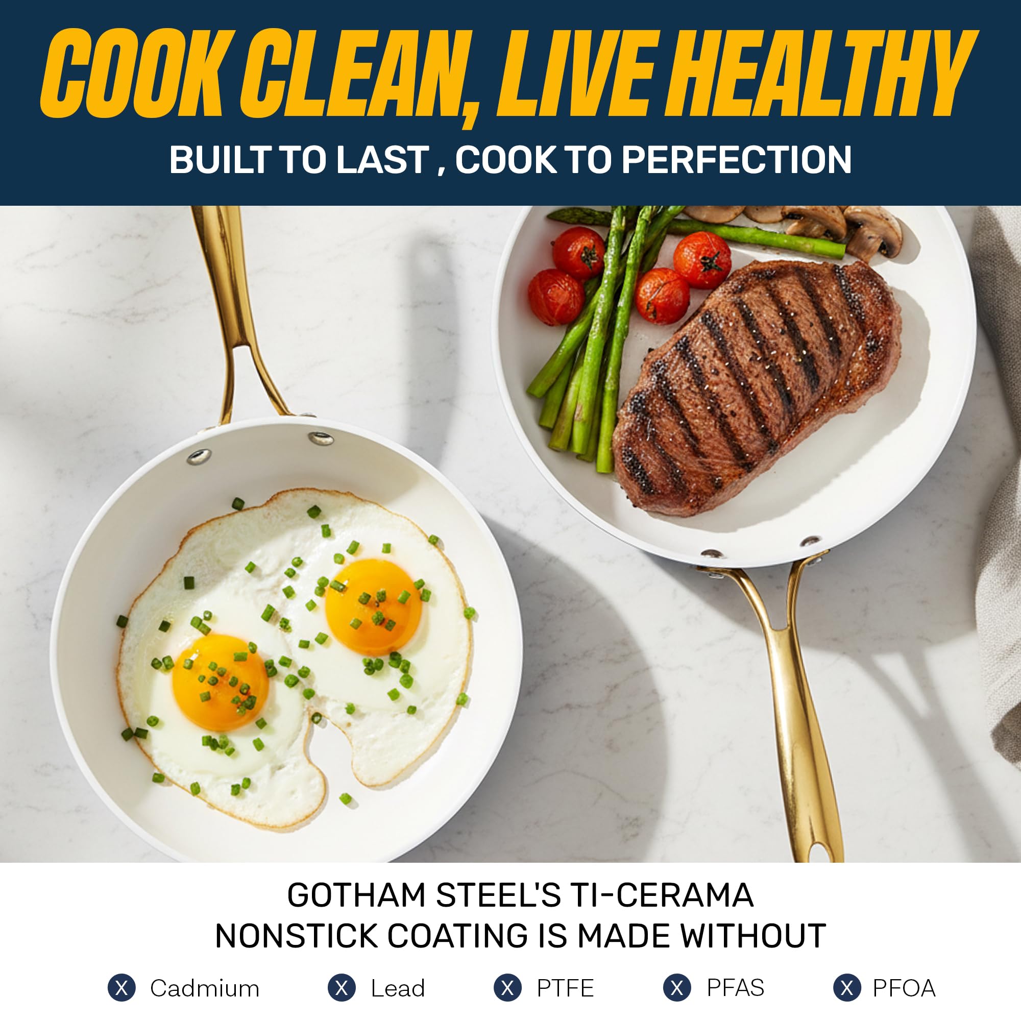 Gotham Steel 12 Pc Ceramic Cookware Set Nonstick, Ceramic Pots and Pans Set Non Stick with Steamer for Cooking, Non Toxic PFOA PFOS Free, Premium Stay Cool Handles, Oven & Dishwasher Safe