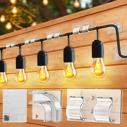 Hooks for Outdoor String Lights, 40Pcs Command Hooks Heavy Duty, String Light Clips with Waterproof Adhesive Strips, Christmas Rope Light Clips