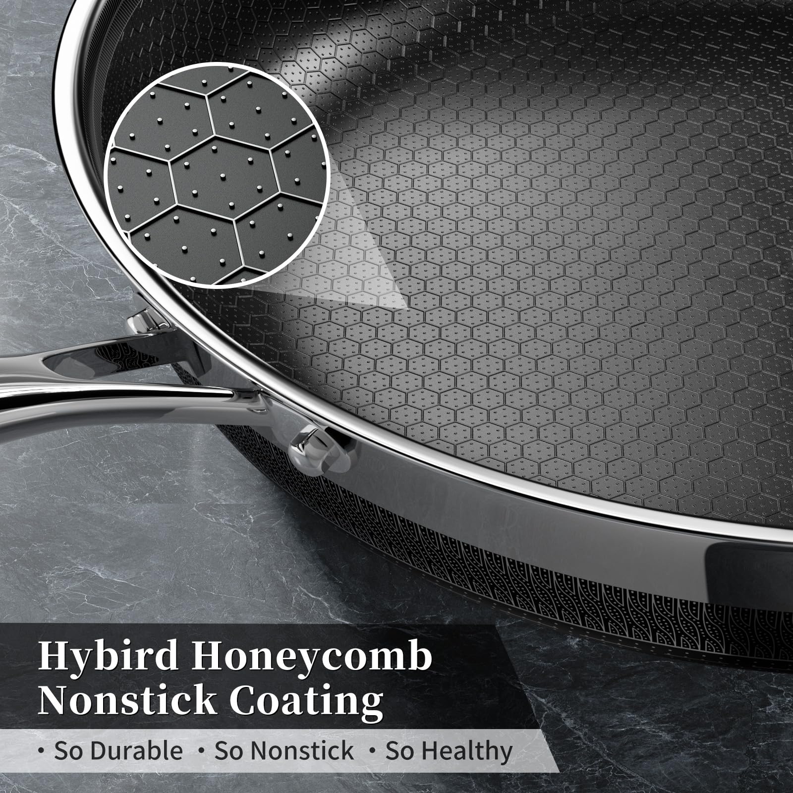 Innerwell Stainless Steel Frying Pans 11 Inch Titanium Ceramic Nonstick Frying Pans Hybrid Tri-Ply Nonstick Honeycomb Kitchen Cooking Pan Compatible with All Cooktops PFOA/PFAS/PTFE Free