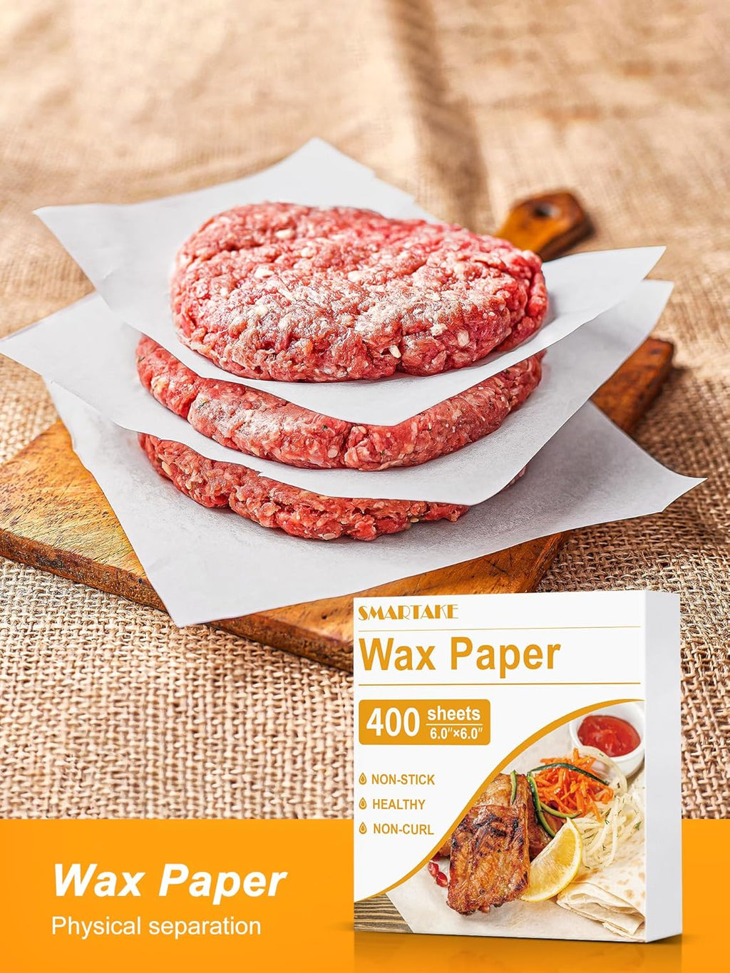 SMARTAKE Wax Paper - 400 Pcs Non-Stick Hamburger Patty & Sandwich Separators | 6 x 6 Inches, White