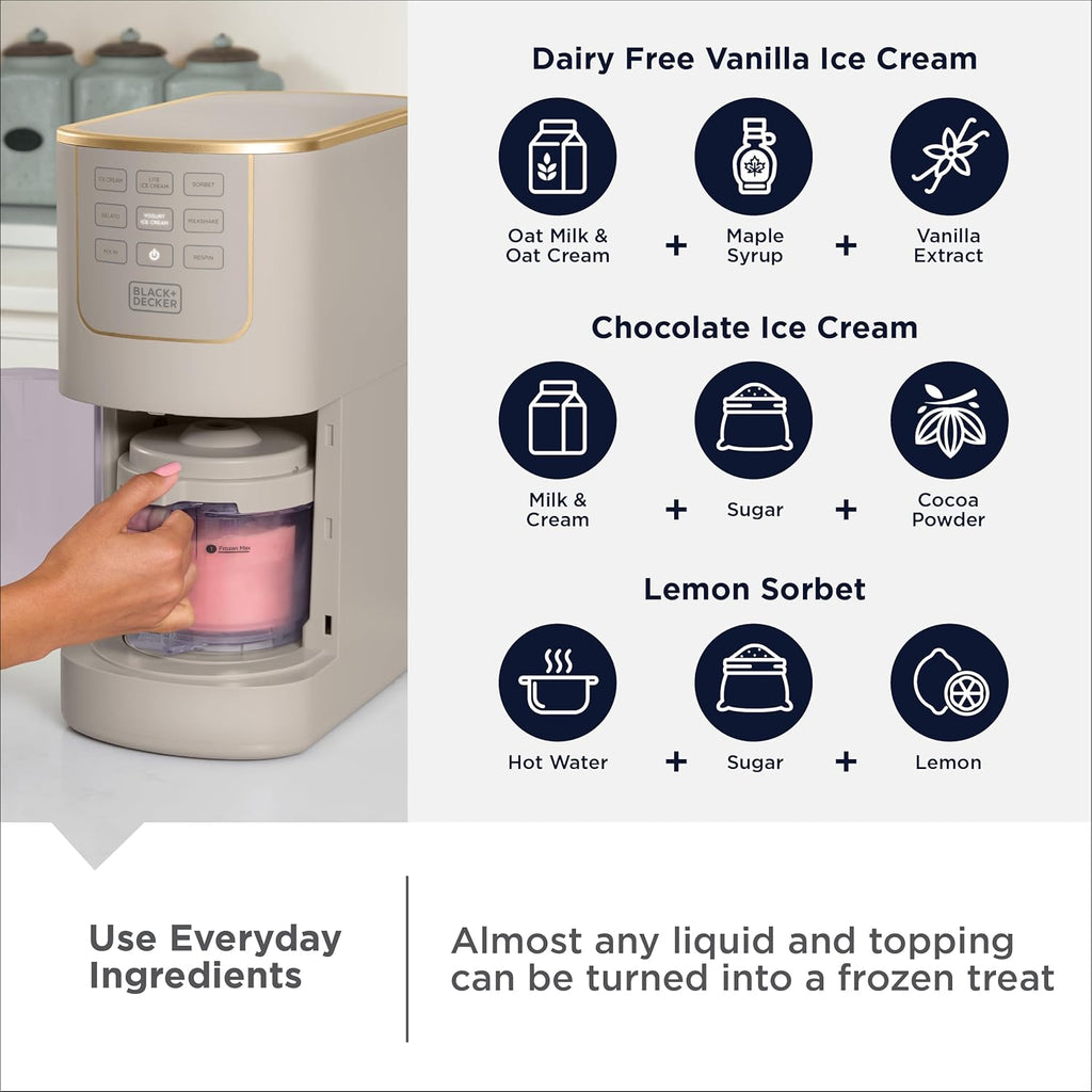 BLACK+DECKER Ice Cream Maker - Create Delicious Keto, Dairy-Free Ice Cream & Gelato at Home | Family-Friendly Design