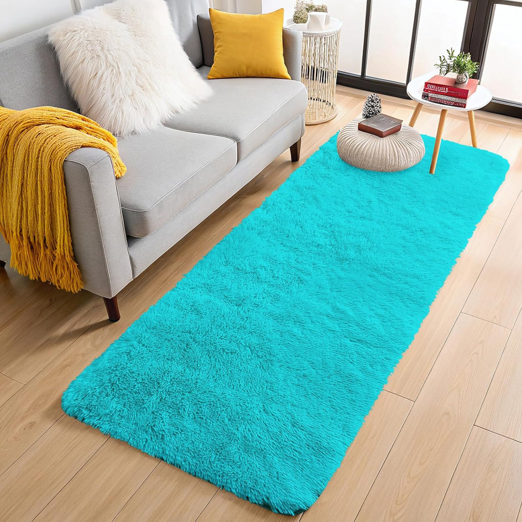 OLANLY Runner Rugs - Soft Fluffy Machine Washable 2x6 for Hallway, Bedroom, Living Room | Teal Blue Decor