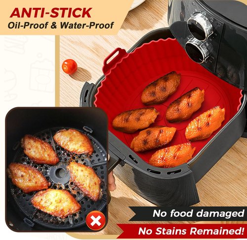 Buauty 3-Pack Air Fryer Silicone Liners - 8-Inch Reusable Food-Grade Silicone Baking Accessories