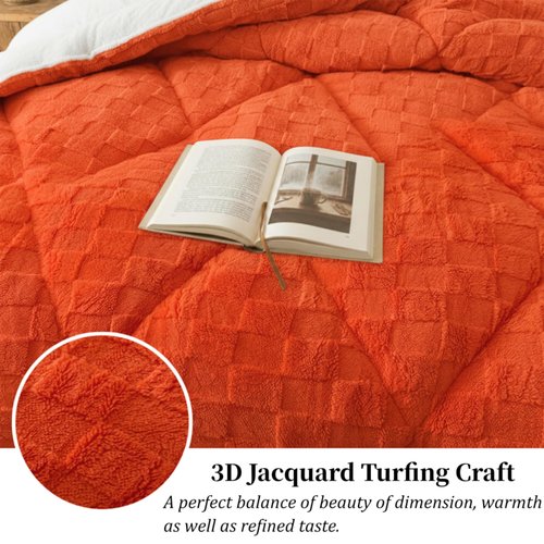 ELNIDO QUEEN® Fluffy Comforter Set King, Burnt Orange Winter Fleece Comforter Ultra Soft & Extra Pluffy Plush Comforter Set, Cozy Fuzzy Bed Comforter 3 Pieces (1Comforter, 2 Pillowcases),102x90 inch