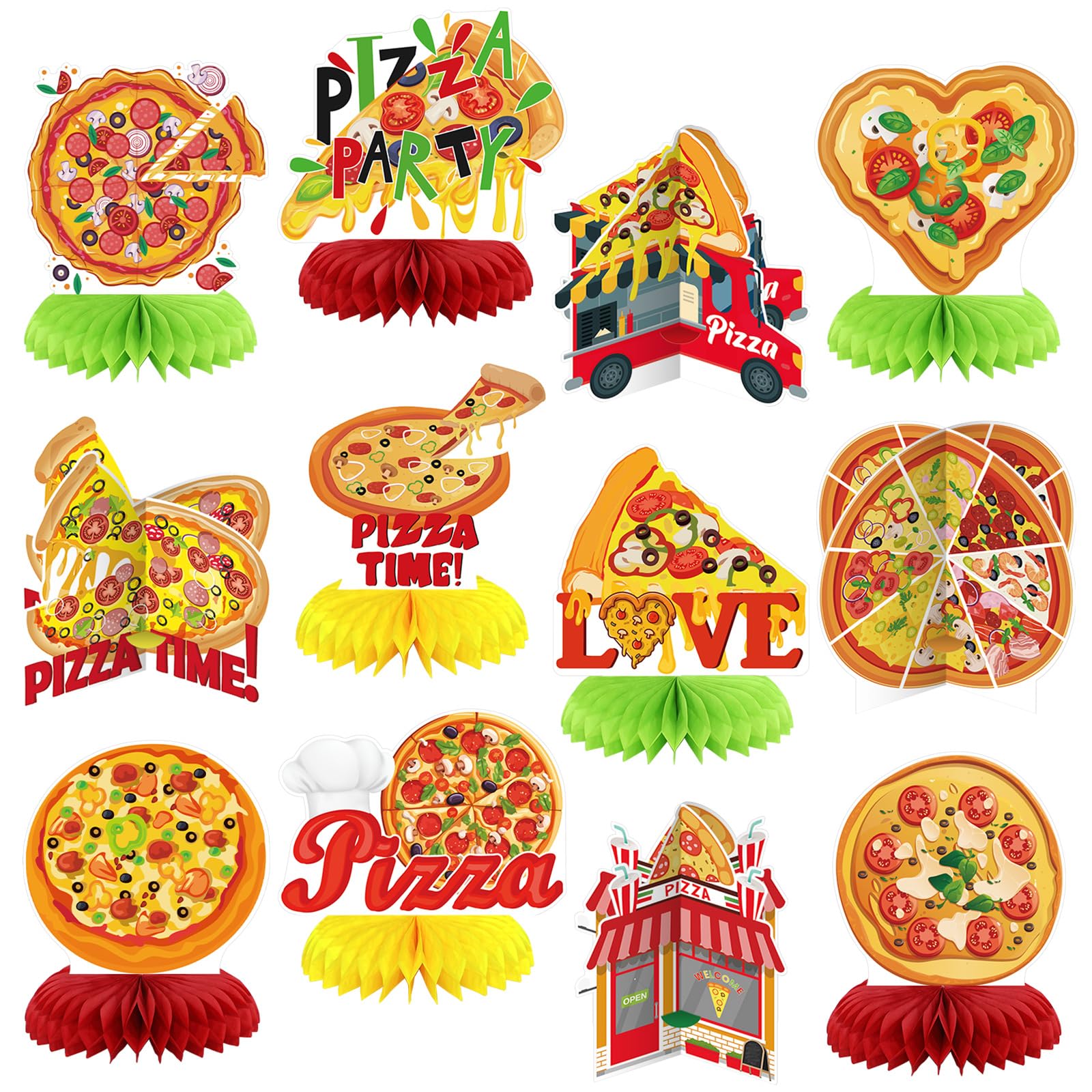 Weekgrat 12 Pcs Pizza Party Decorations Pizza Theme Party Decorations Honeycomb Table Centerpieces for Home Office Birthday Honeycomb Supplies Decor