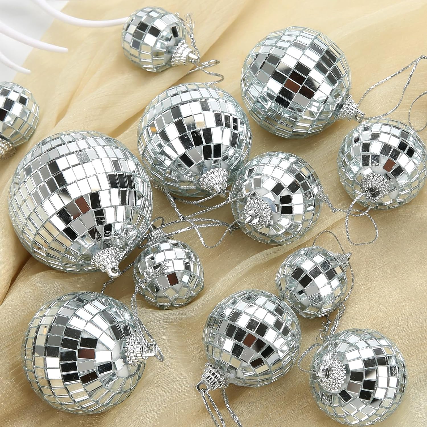 Skiennix 28 Pack Disco Ball Ornaments - Reflective Silver Hanging Decorations for Parties & Events